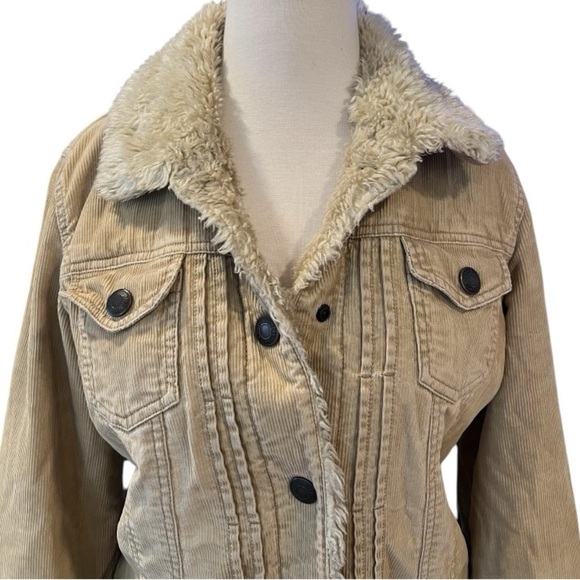 Abercrombie & Fitch Vintage Corduroy Sherpa Quilt Lined Snap Closure Coat Large - Picture 2 of 11
